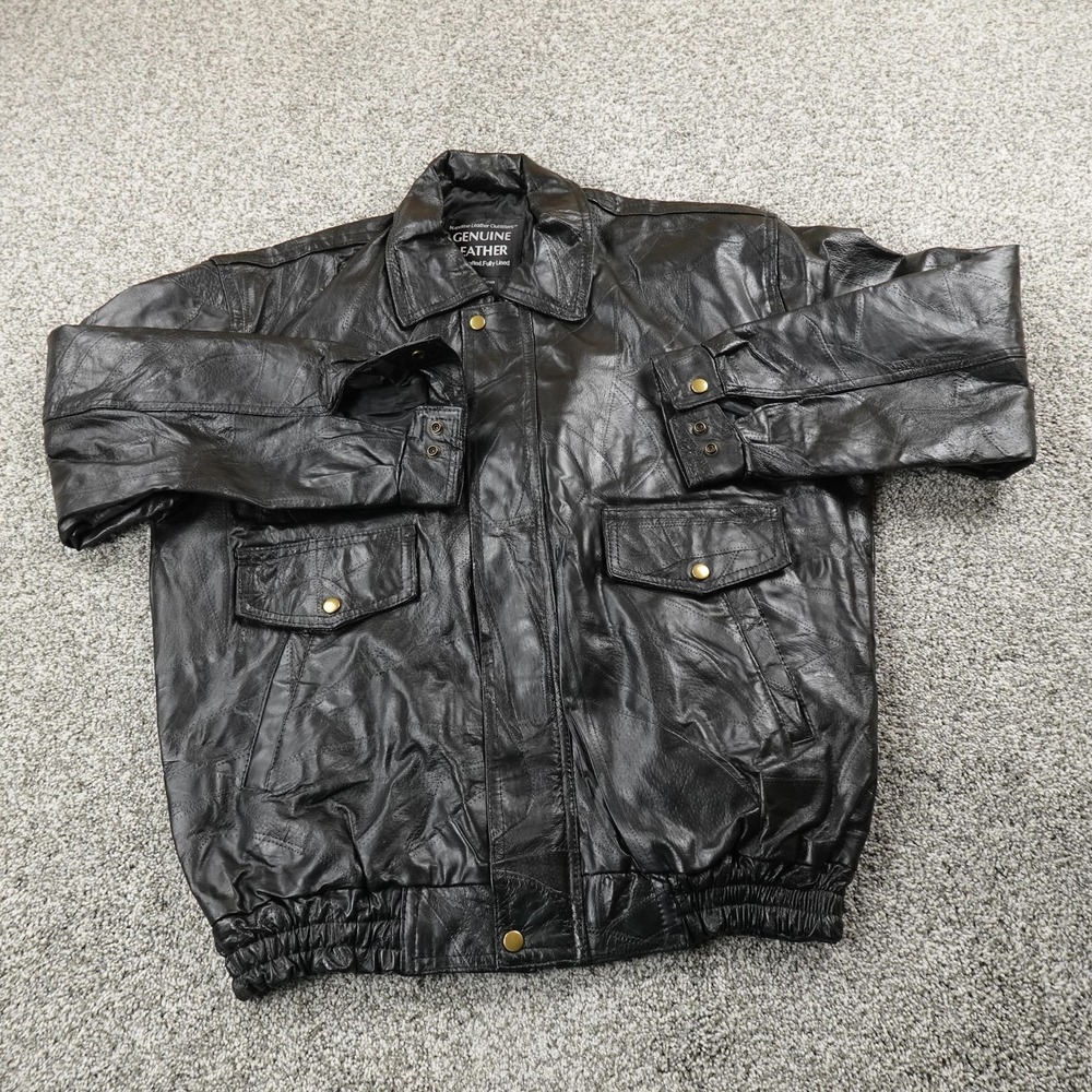 Leather Jacket Mens XL Black Moto Biker‎ Mortorcycle Full Zip Bomber Coat Lined